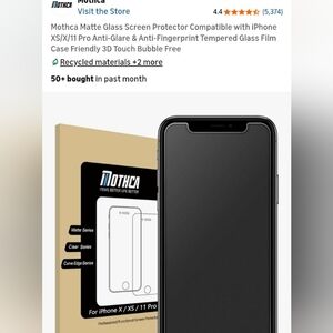 Moth Matte Black Screen Protector for iPhone XS/X/11 Pro